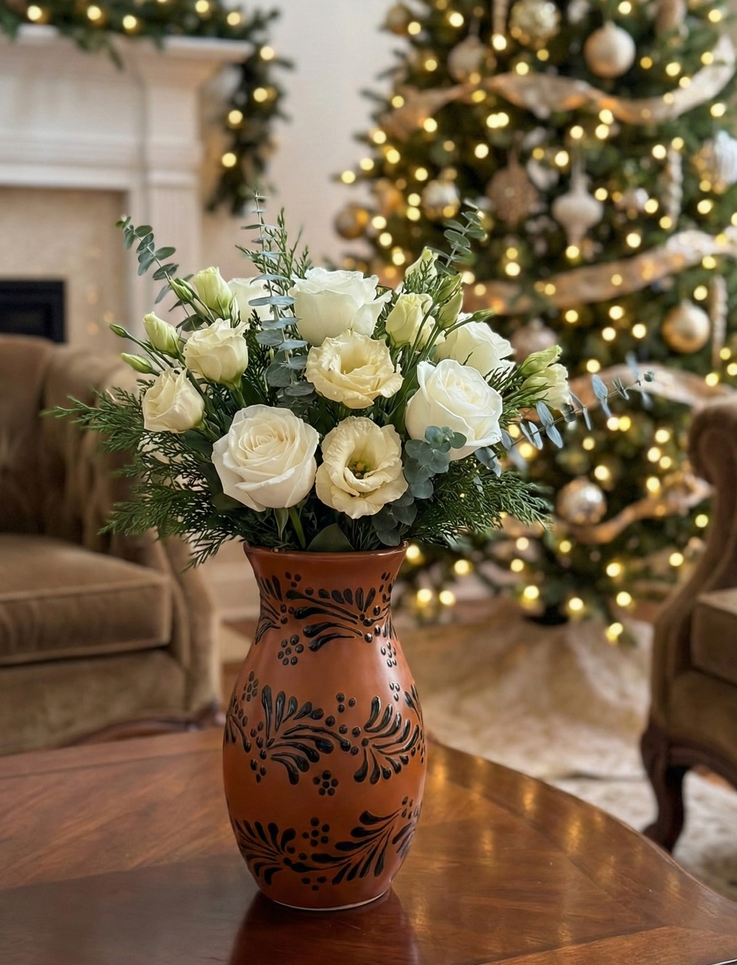 Brown and black detail flower vase
