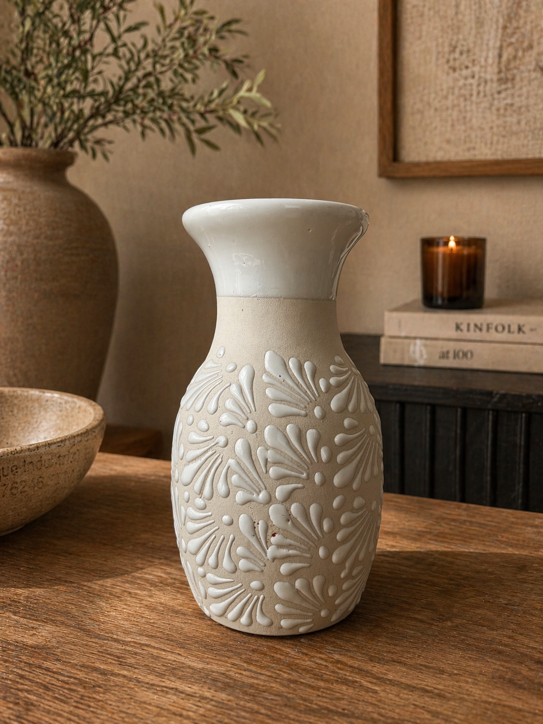 White trumpet flower vase