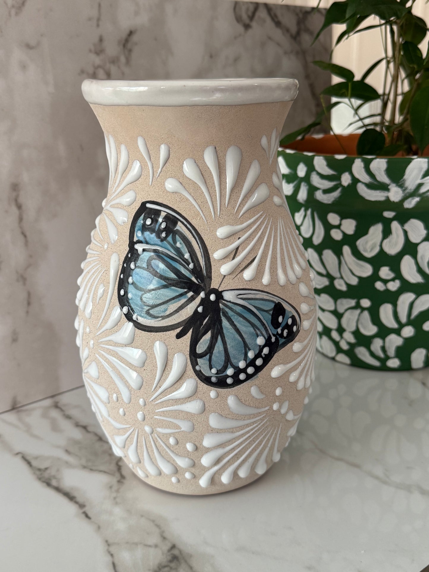 Blue butterfly flower vase