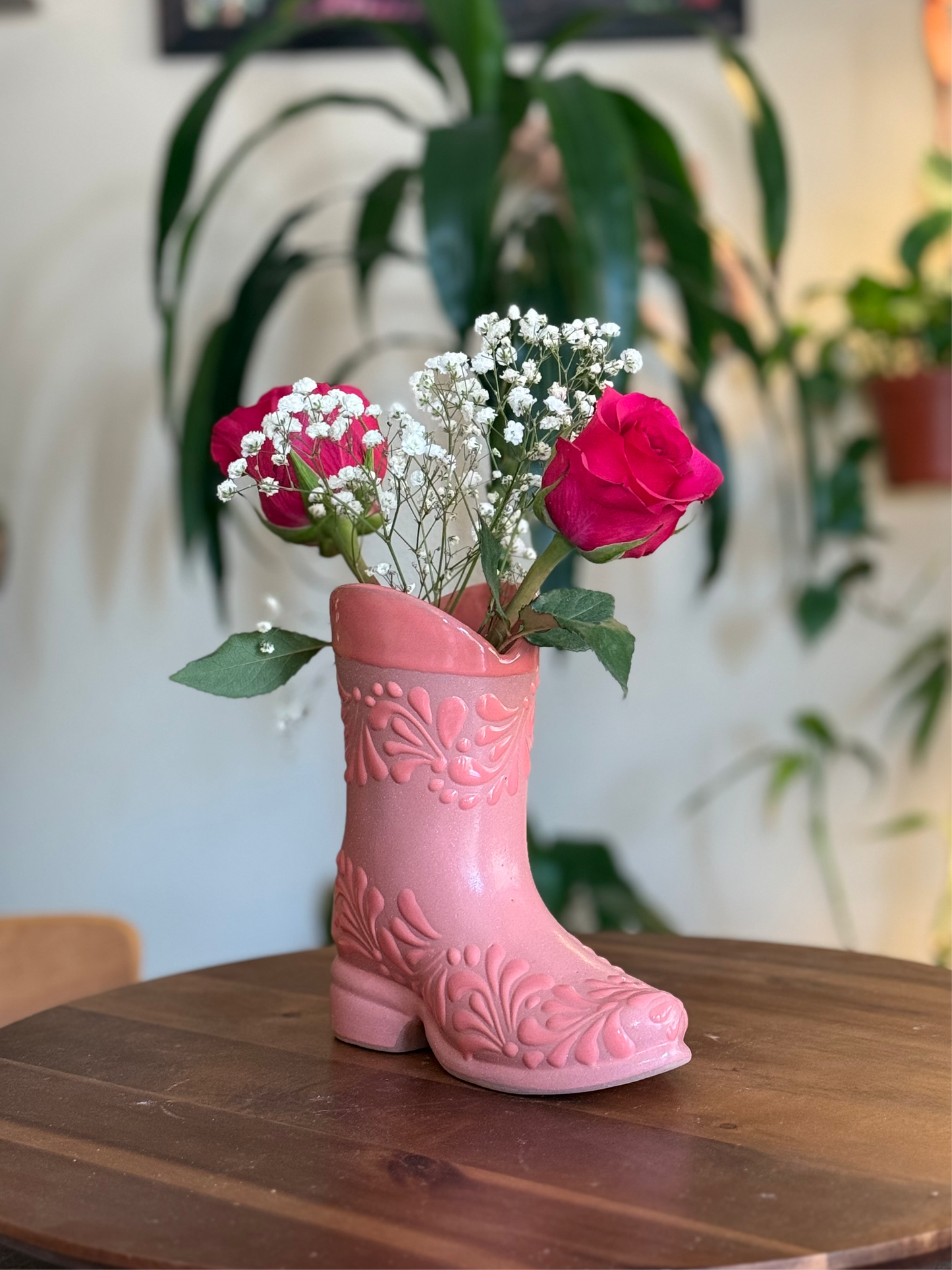 Pink boot flower vase