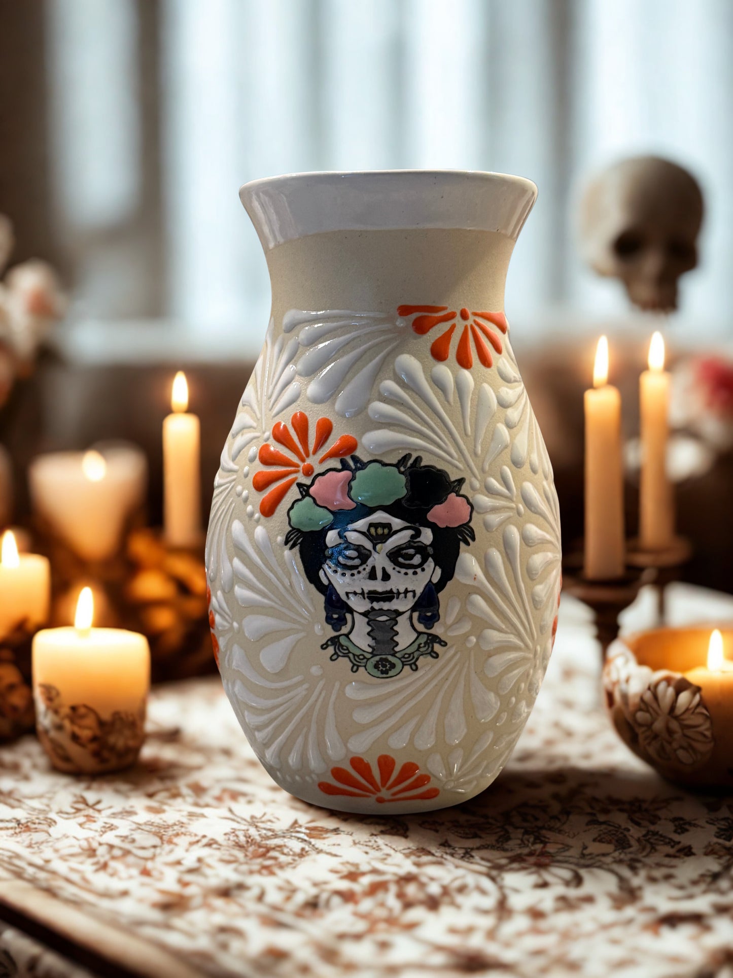 White Catrina flower vase