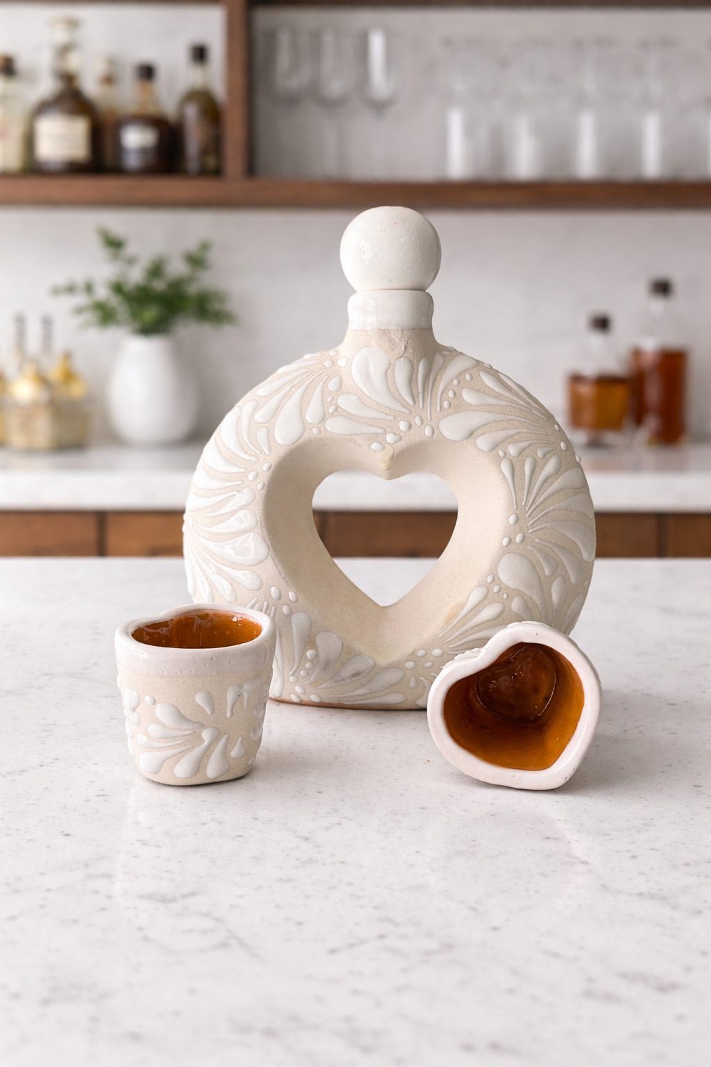 Heart bottle with 2 shot cups