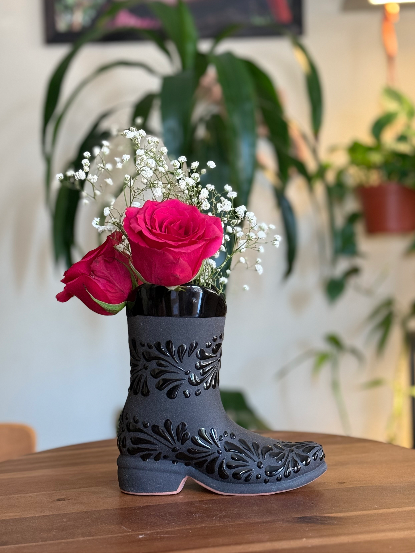 Black boot vase