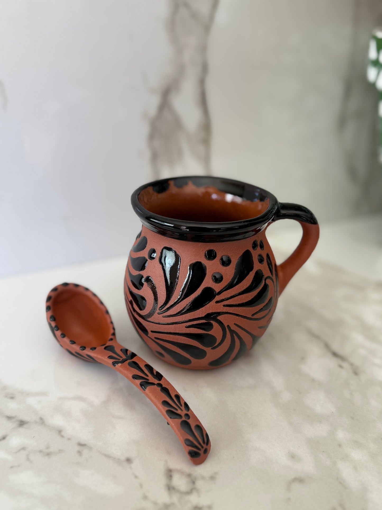 Natural with black mug&spoon