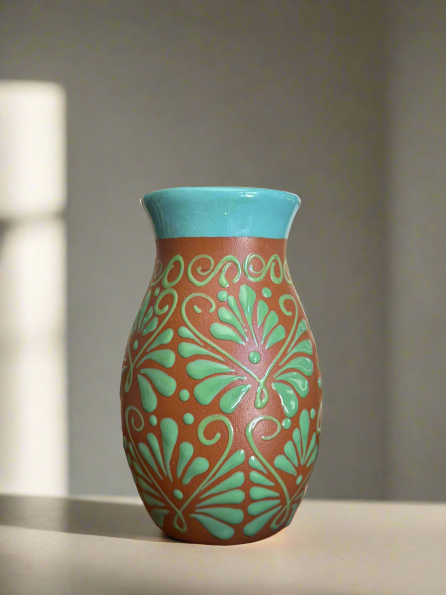 Teal flower vase