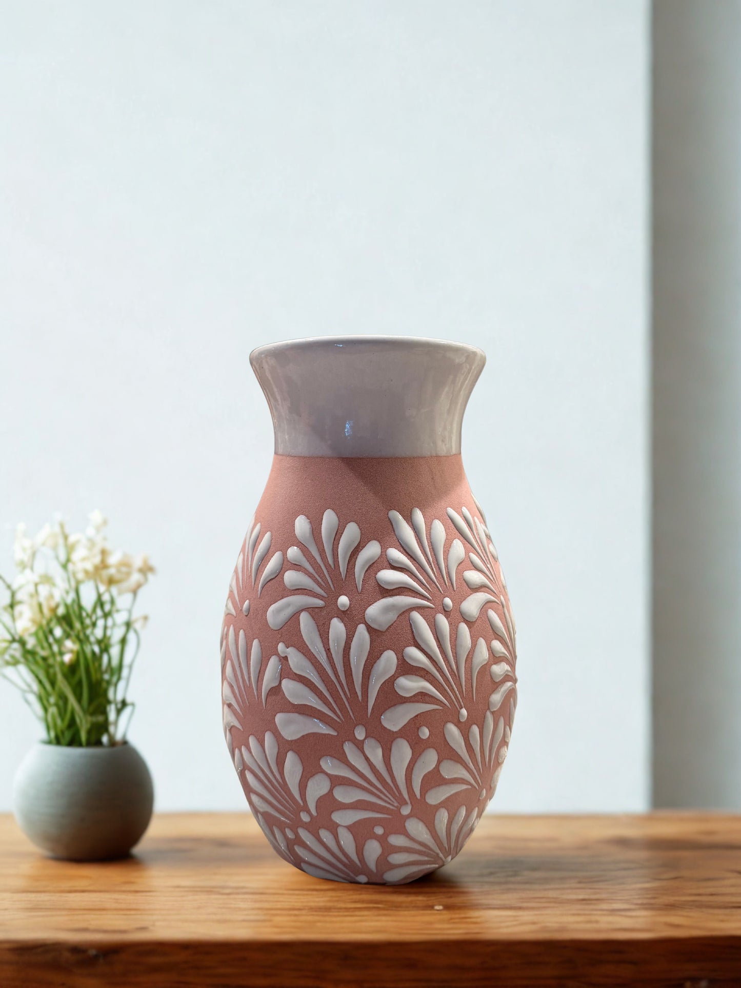Pink and white flower vase