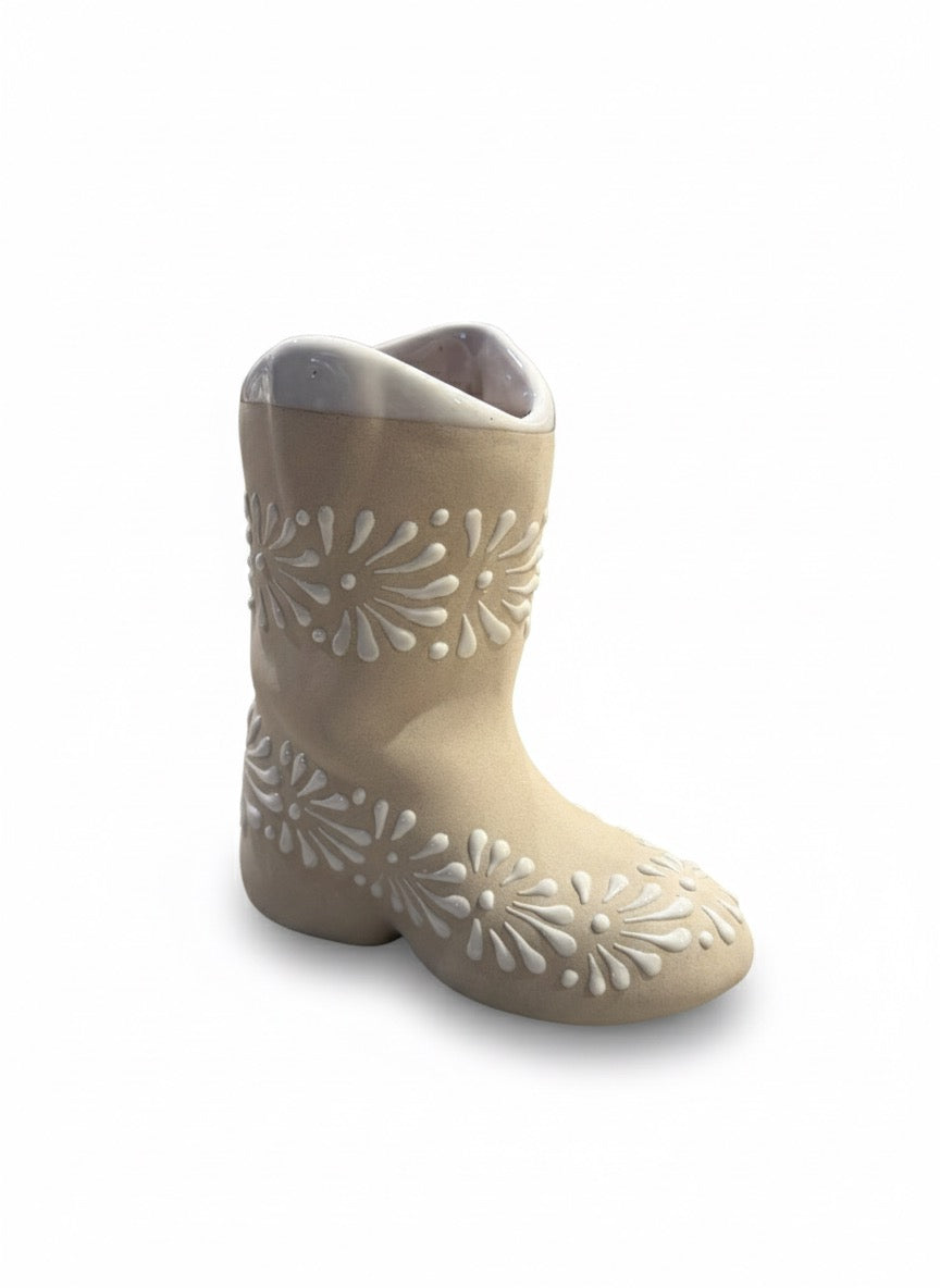 White boot flower vase