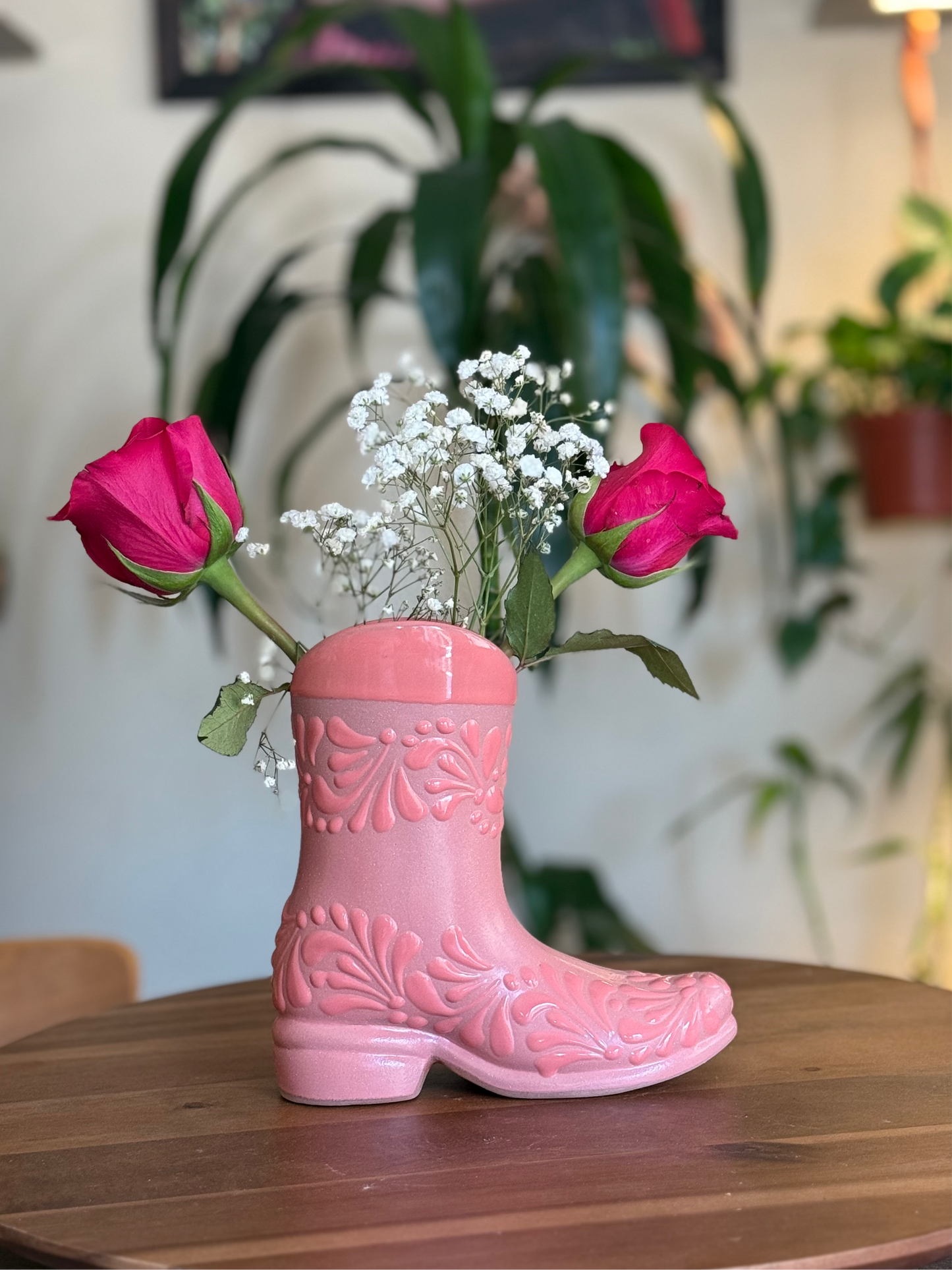 Pink boot flower vase