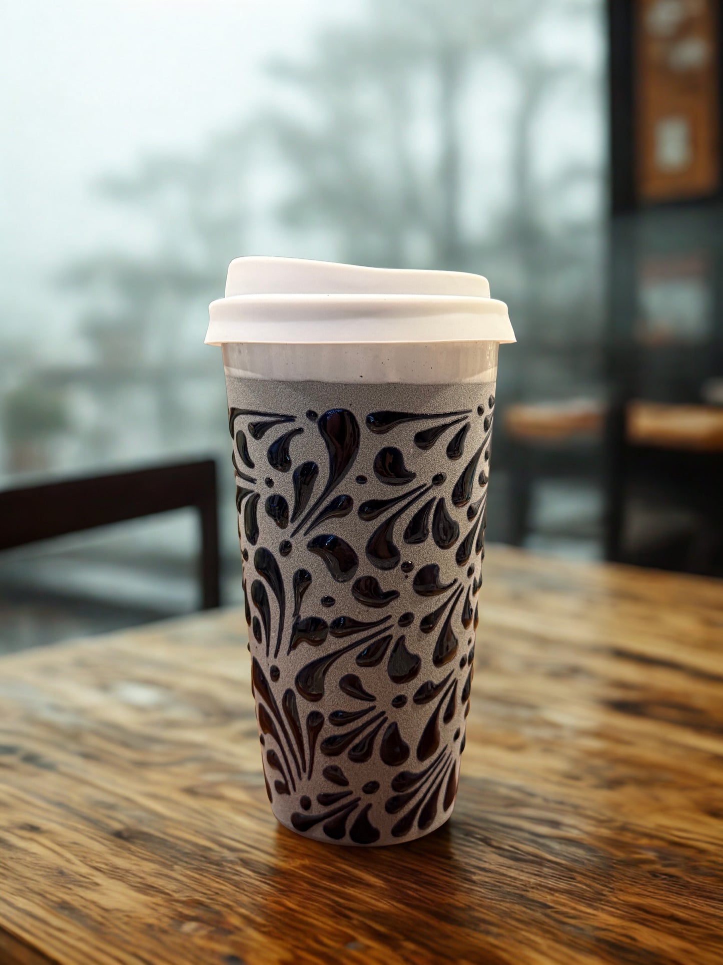 Grey termo with blue plumeado