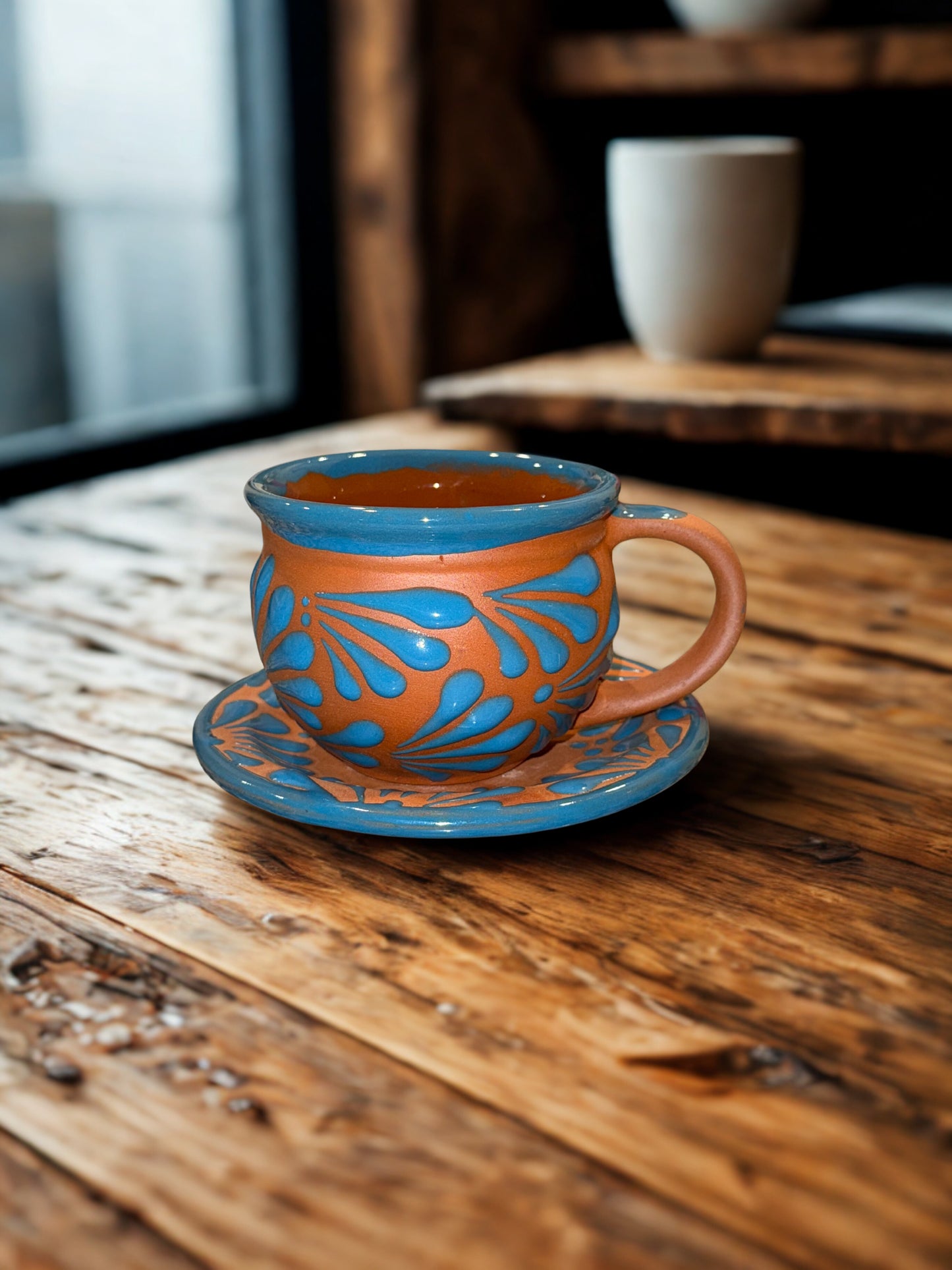 Natural and blue mug&plate