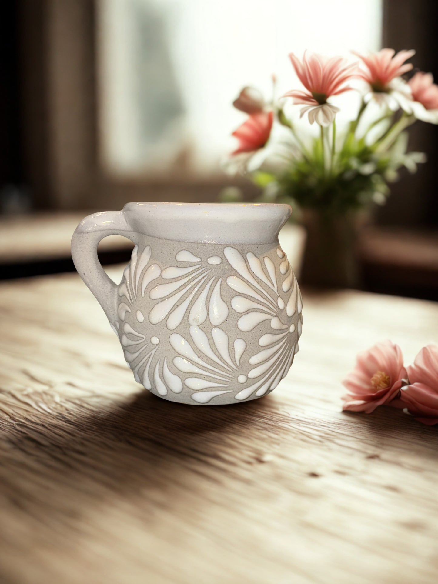 Sandy white on white cafe de olla mug