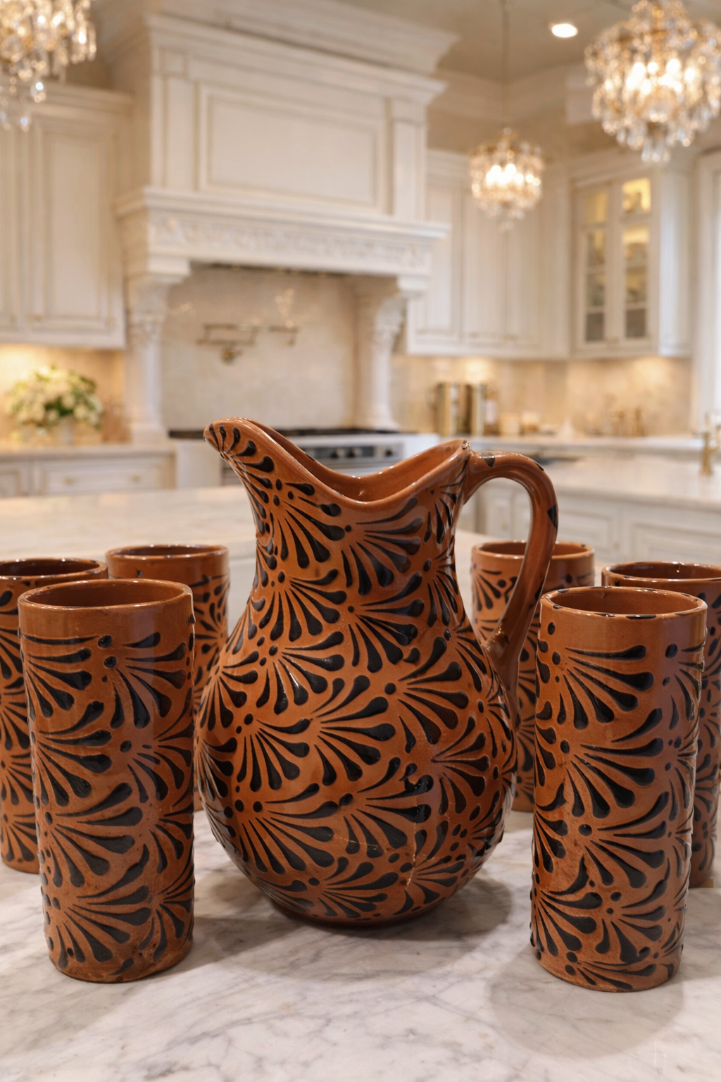 Shiny brown and black pitcher set