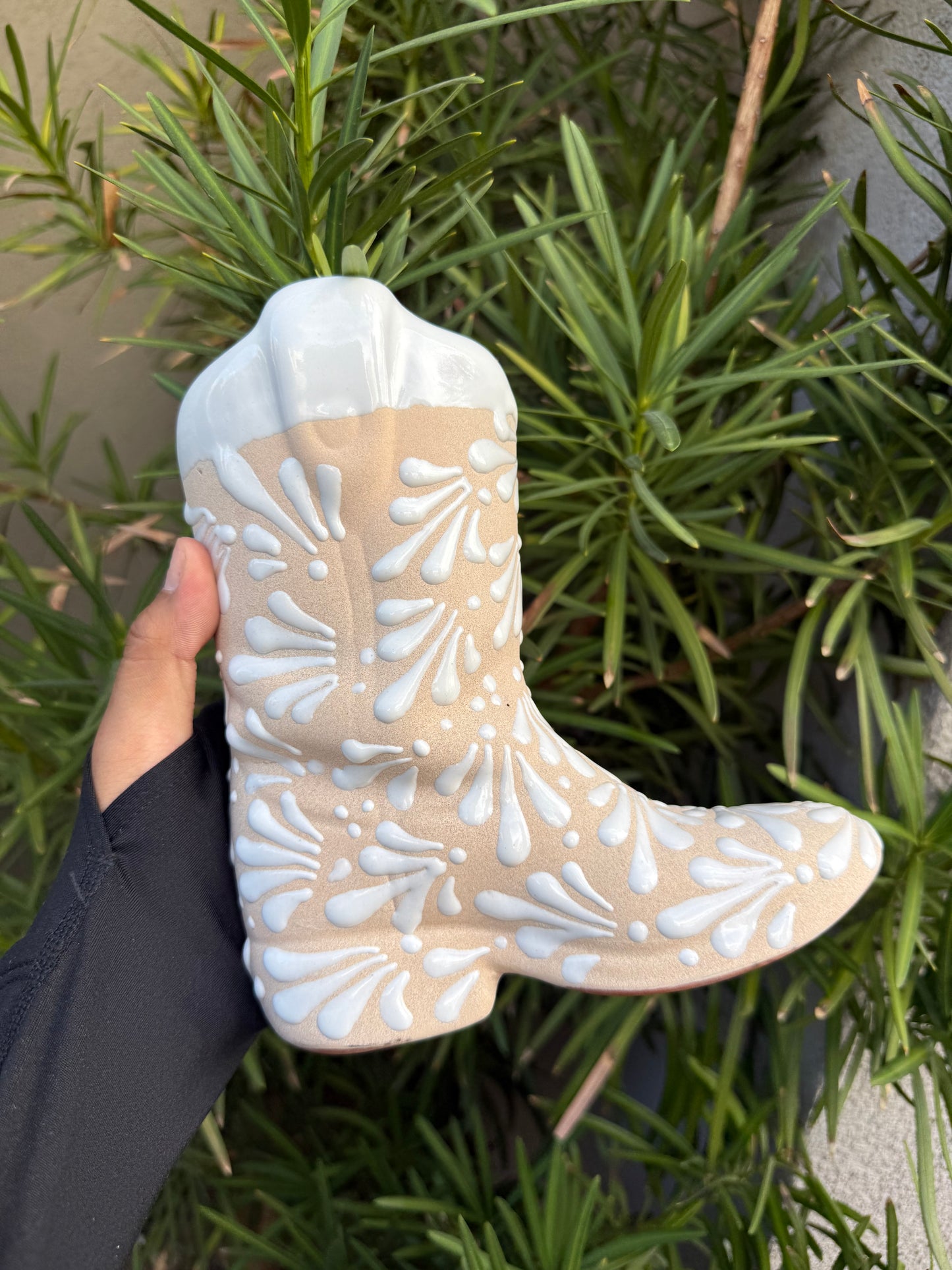 White boot flower vase
