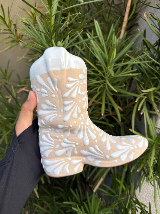 White boot flower vase