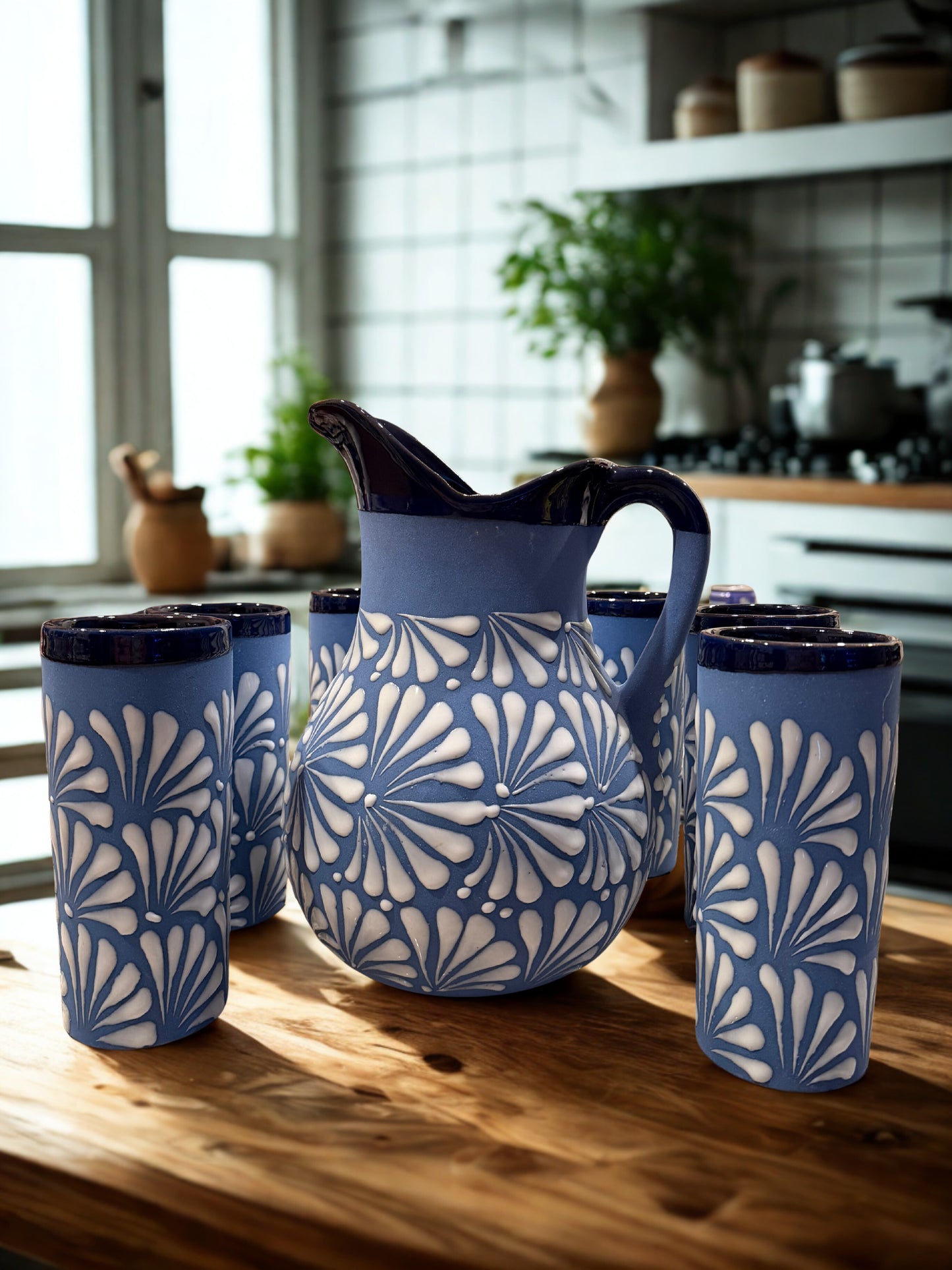 Blue pitcher set