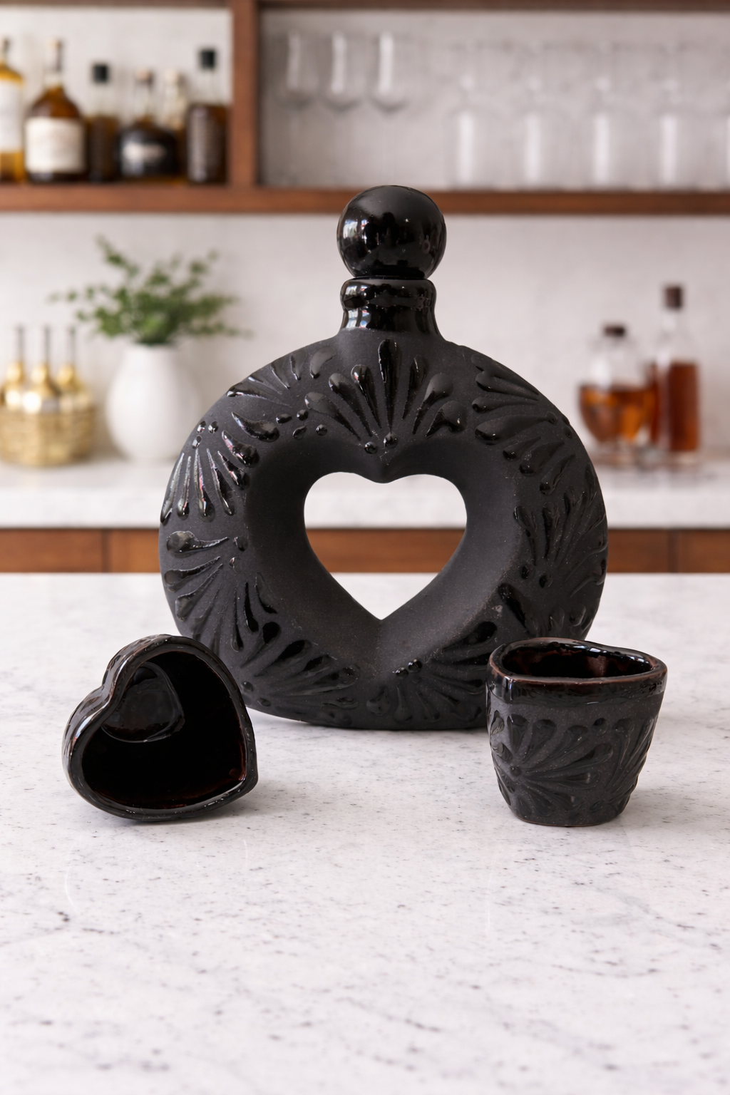 Heart bottle with 2 shot cups