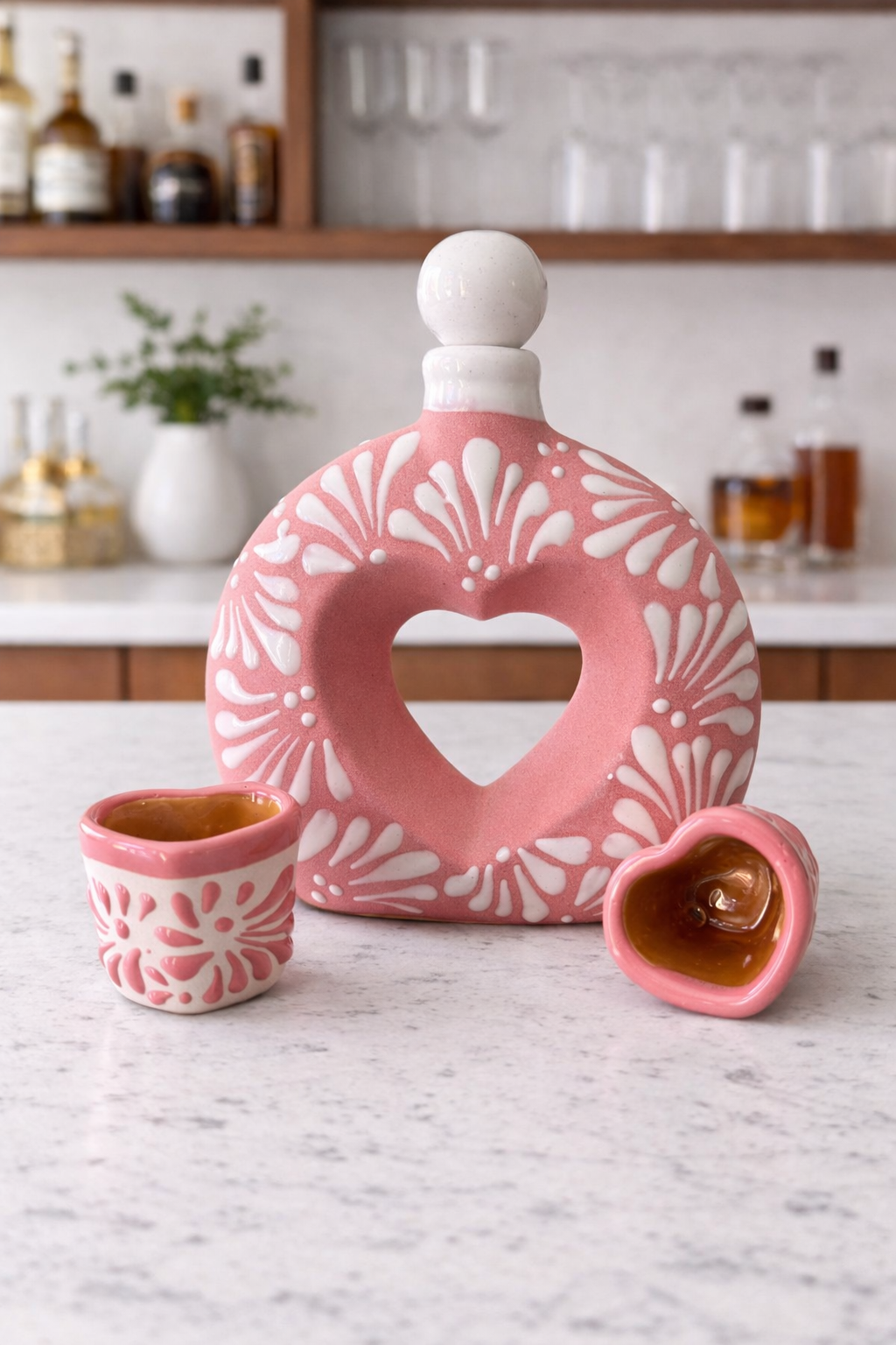Heart bottle with 2 shot cups