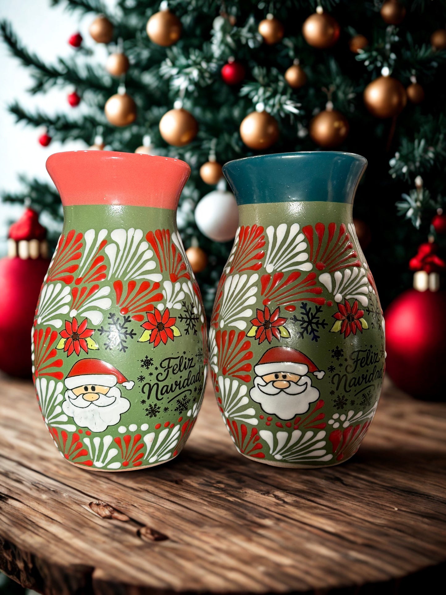 Green feliz navidad flower vase