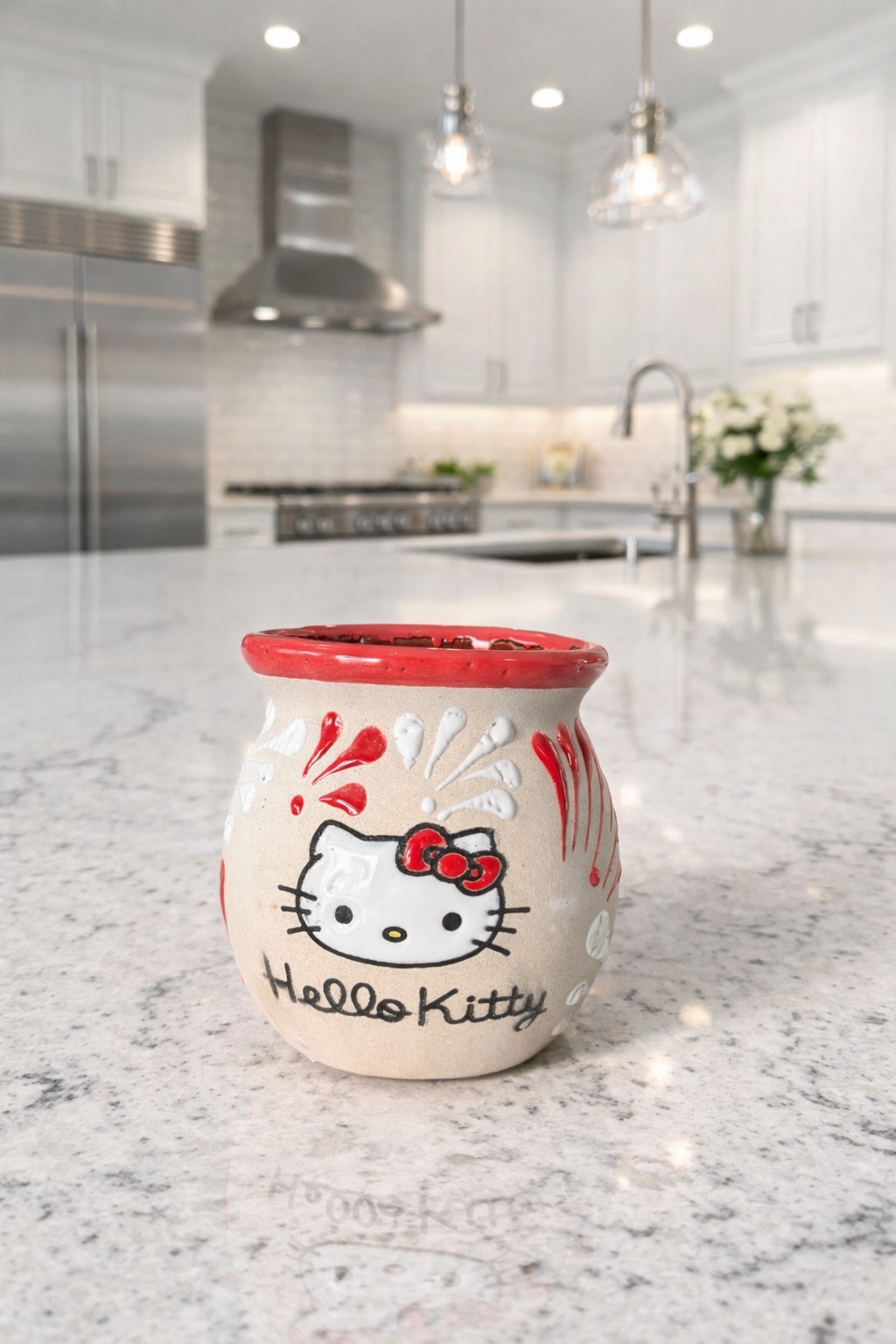 Red and white HK plumeado mug