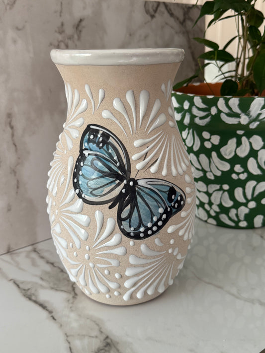 Blue butterfly flower vase