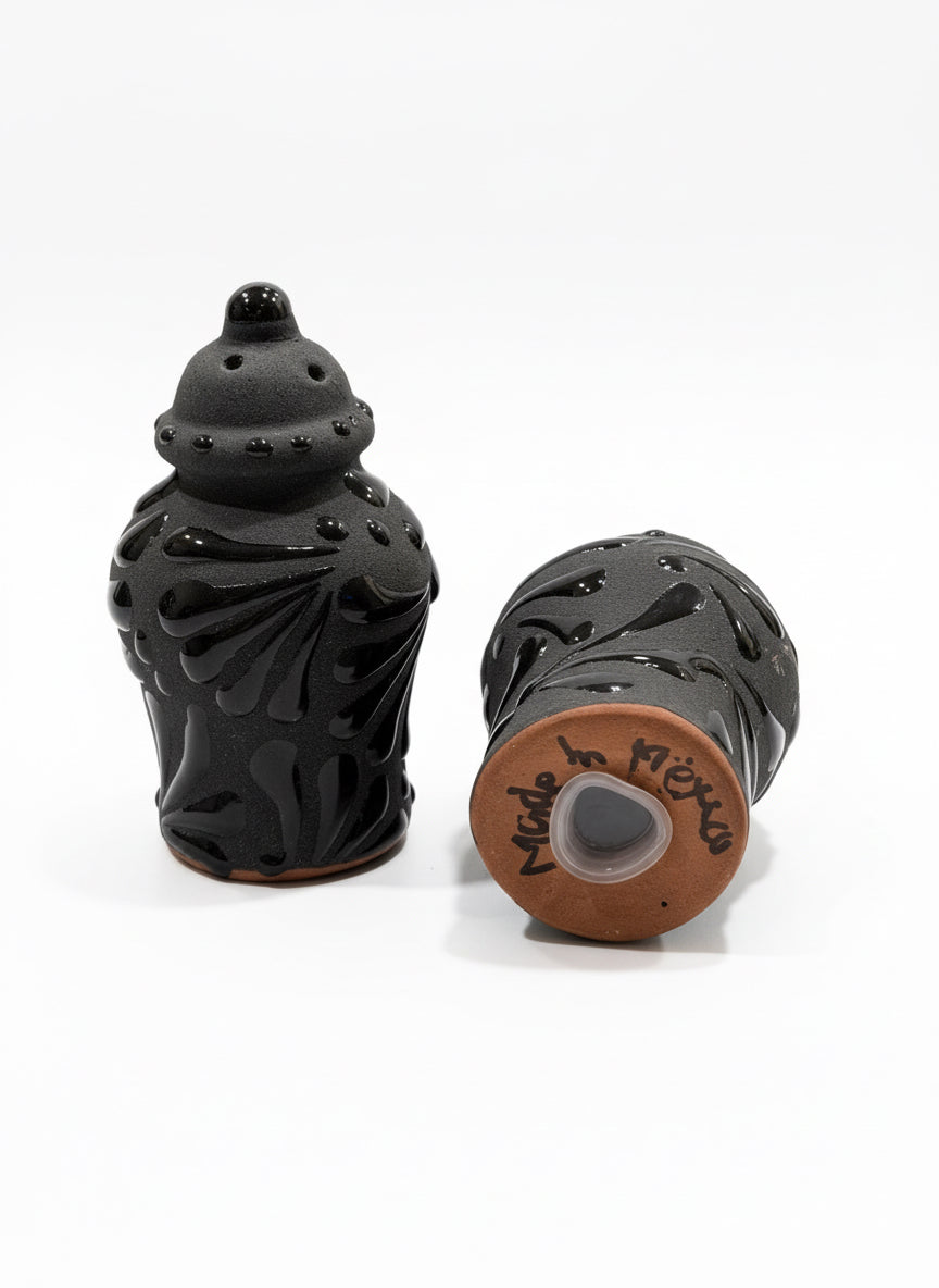 2 tall matte black shakers