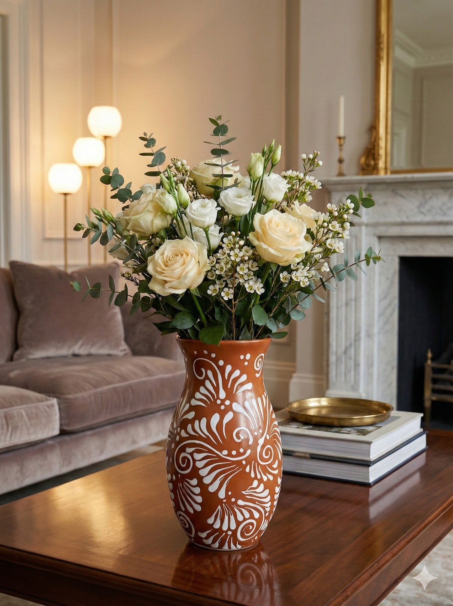 Brown and white detail flower vase