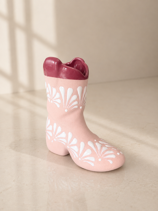 Burgundy boot flower vase