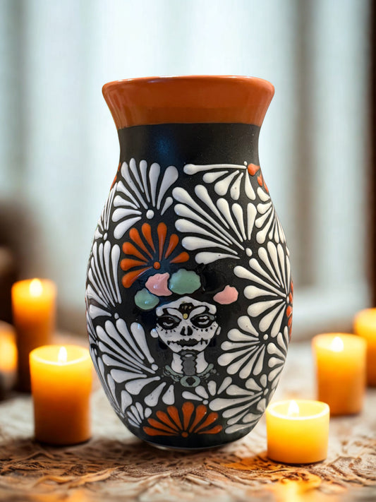 Orange rim Catrina flower vase