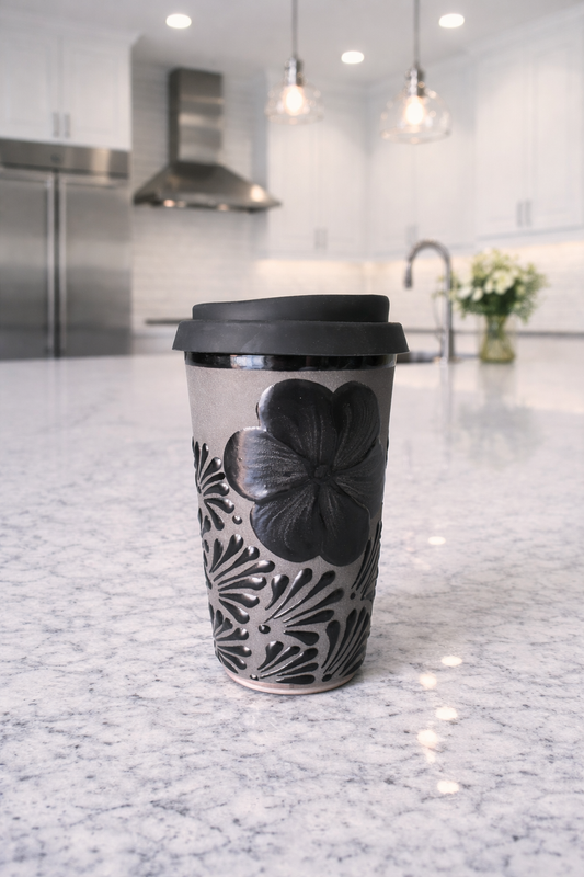 Matte black flower termo