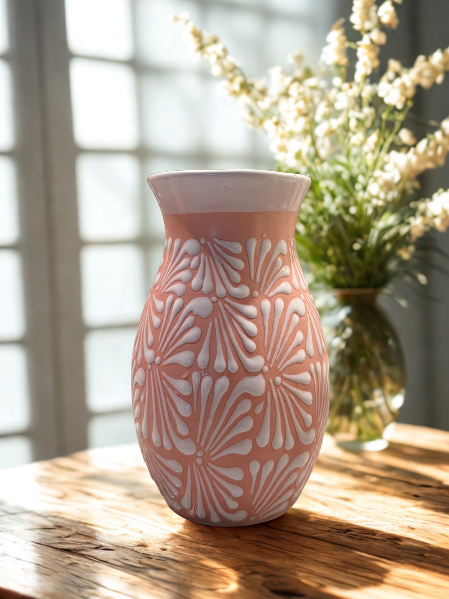 Pink and white flower vase
