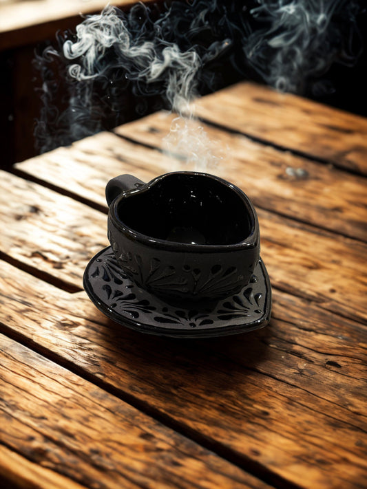 Matte black heart shape mug and plate