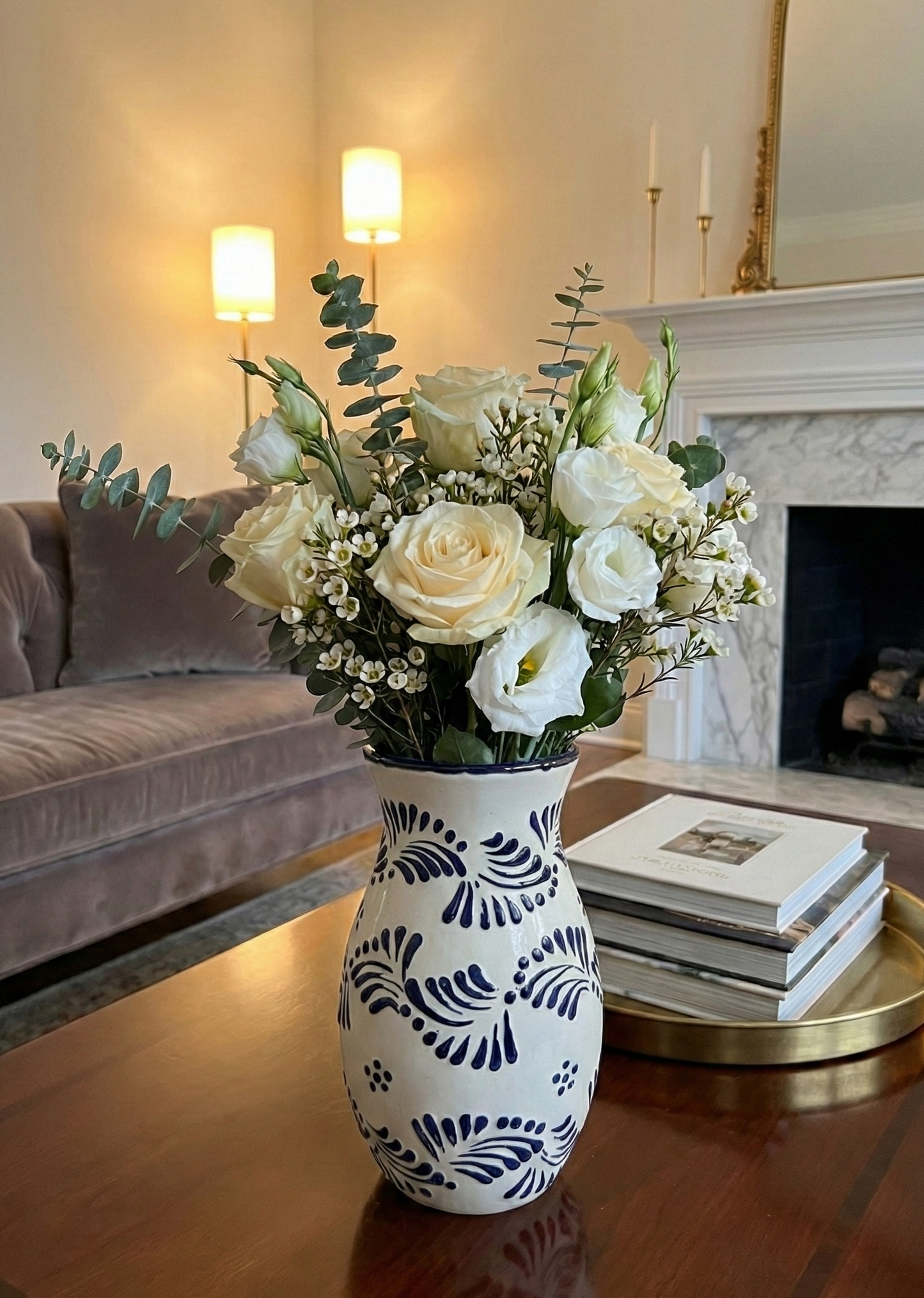 White and blue detail flower vase