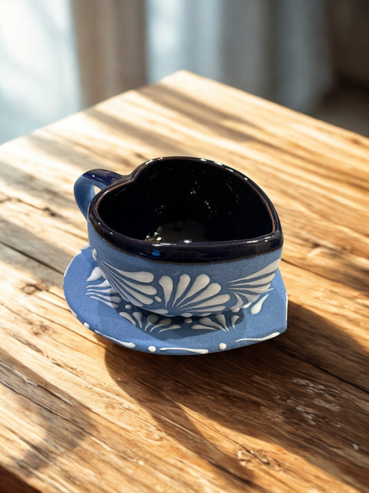 Blue heart mug&plate