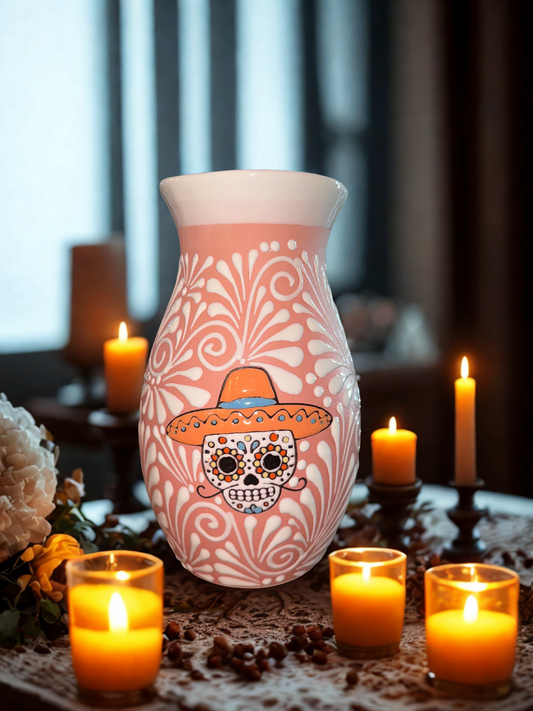 Pink skull flower vase