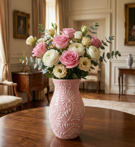Pink and white flower vase