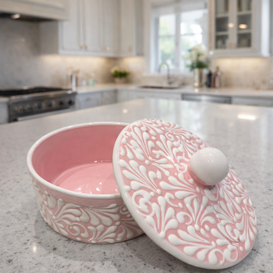 Pink and white tortilla warmer