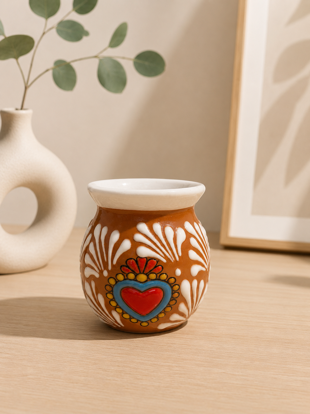 Brown and white heart cafe de olla mug