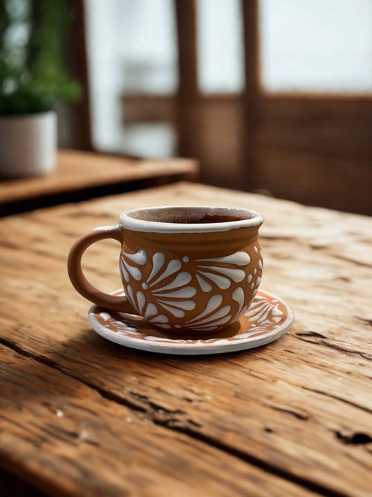 Natural and white mug&plate