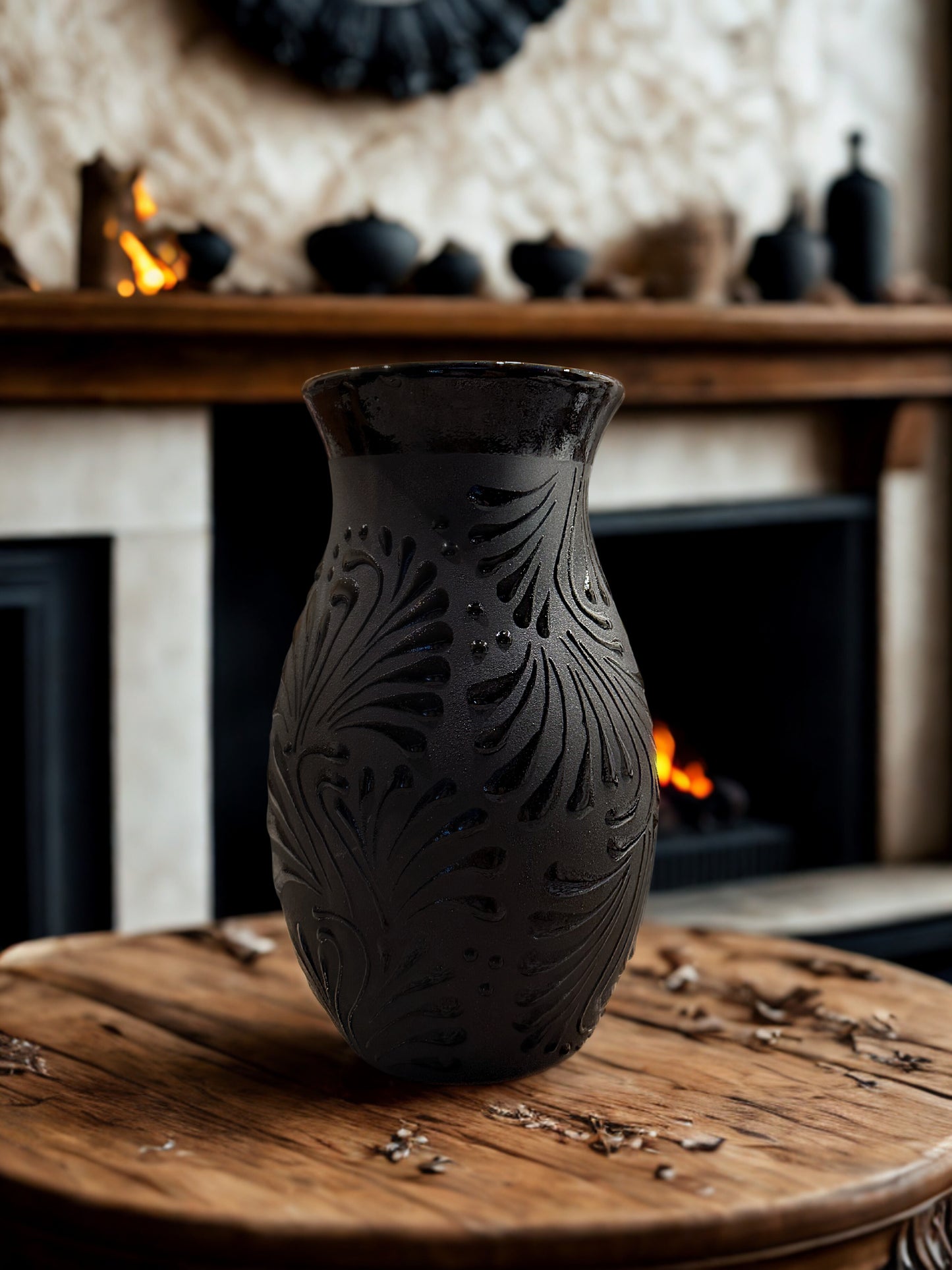 Matte black flourish flower vase