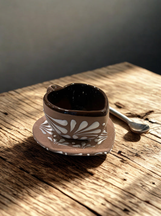 Brown heart mug&plate