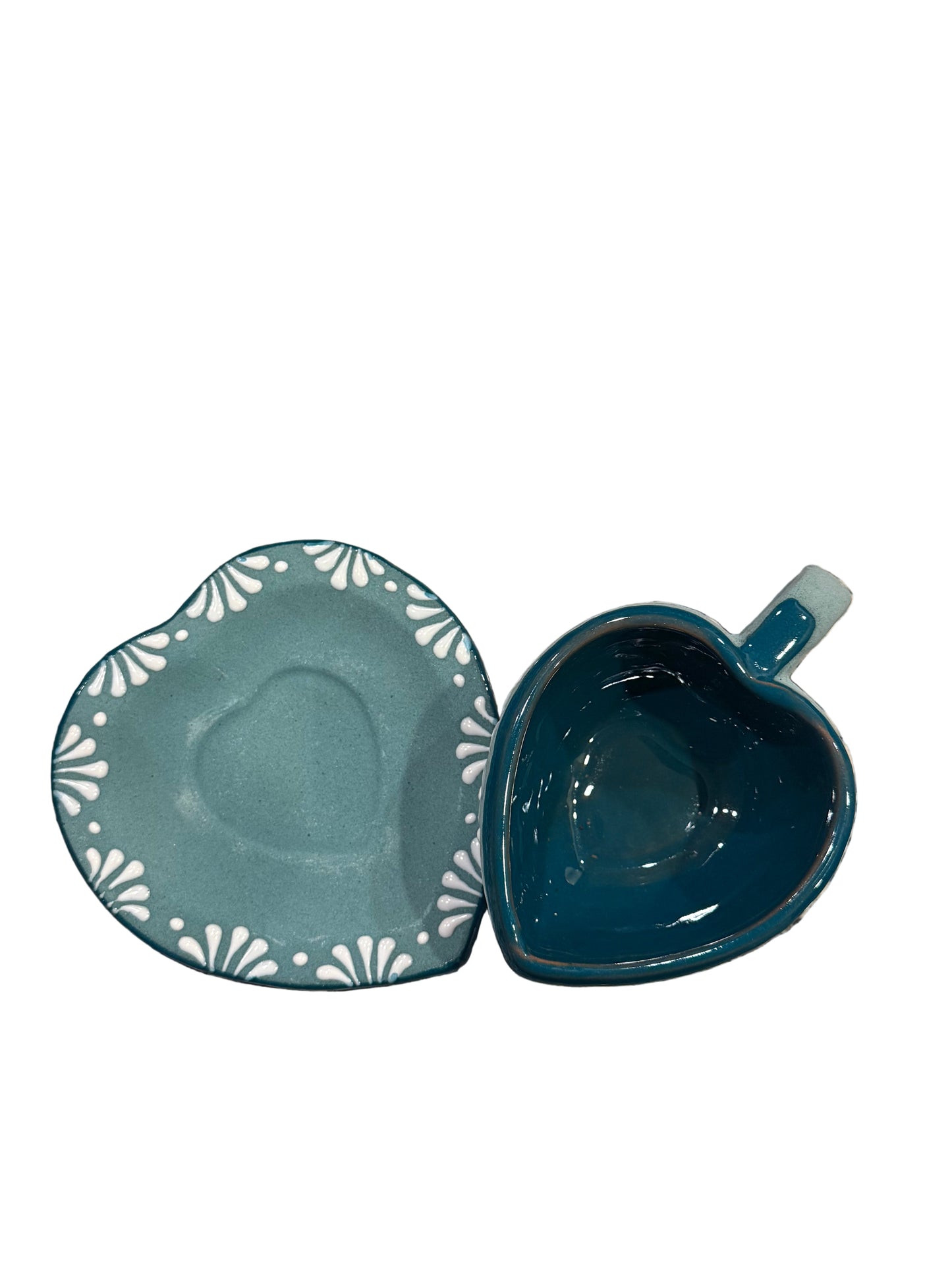 Turquoise heart mug&plate