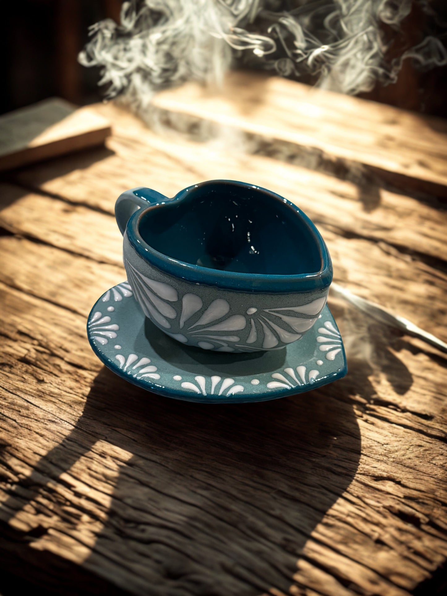 Turquoise heart mug&plate