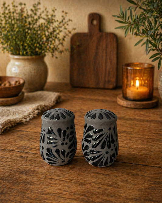 Matte black salt and pepper shakers
