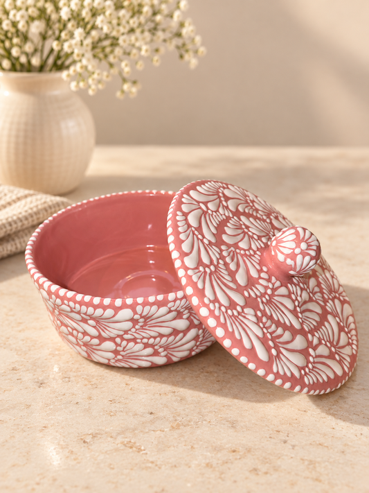 Pink and white tortilla warmer Puebla style
