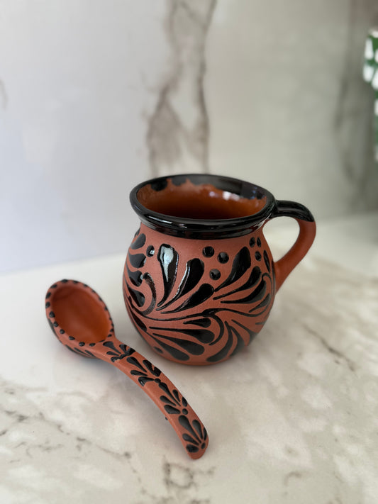 Natural with black mug&spoon