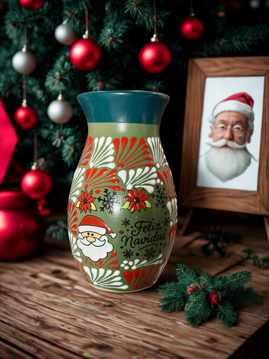 Green feliz navidad flower vase