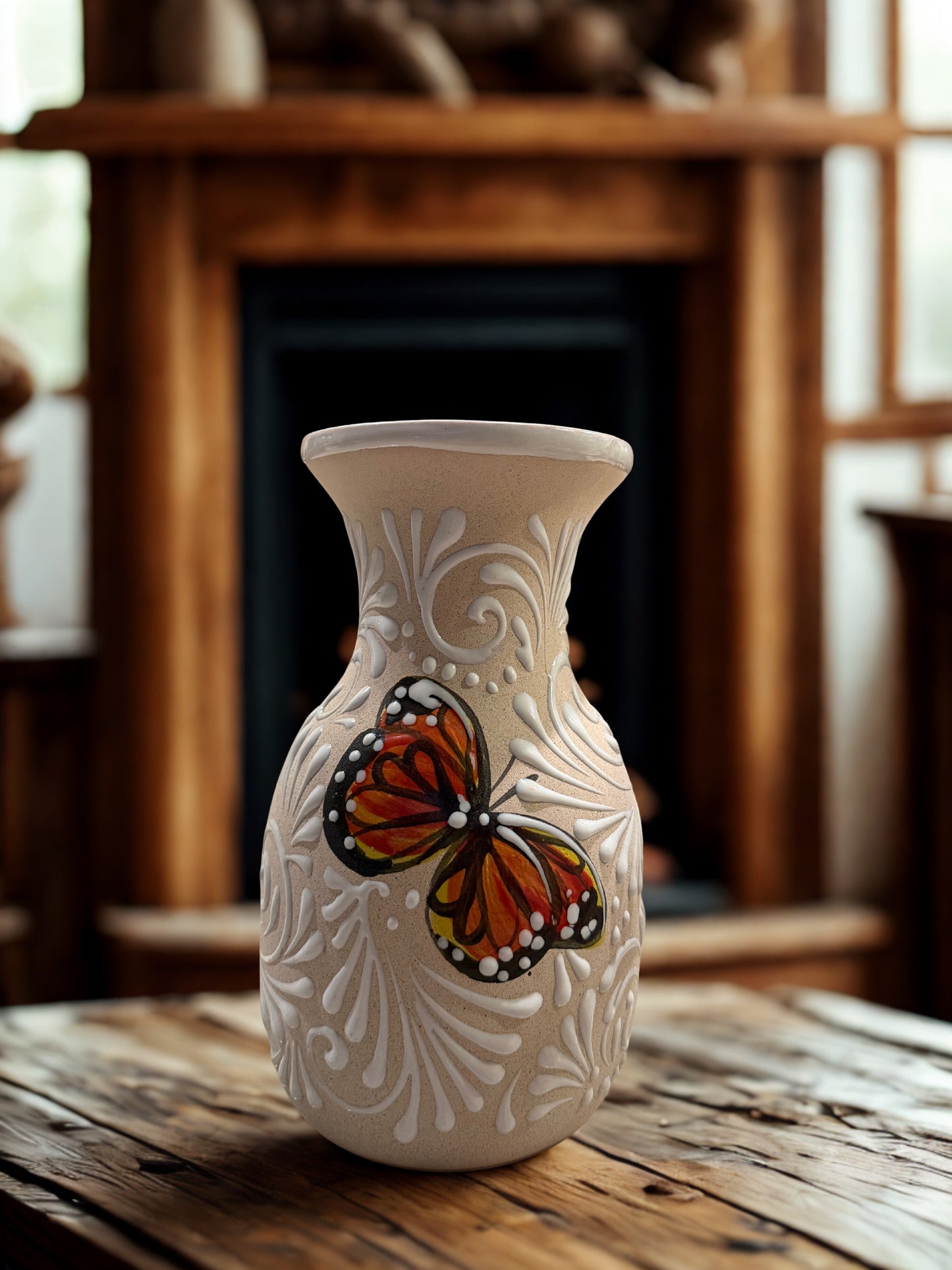 Butterfly detail trumpet vase