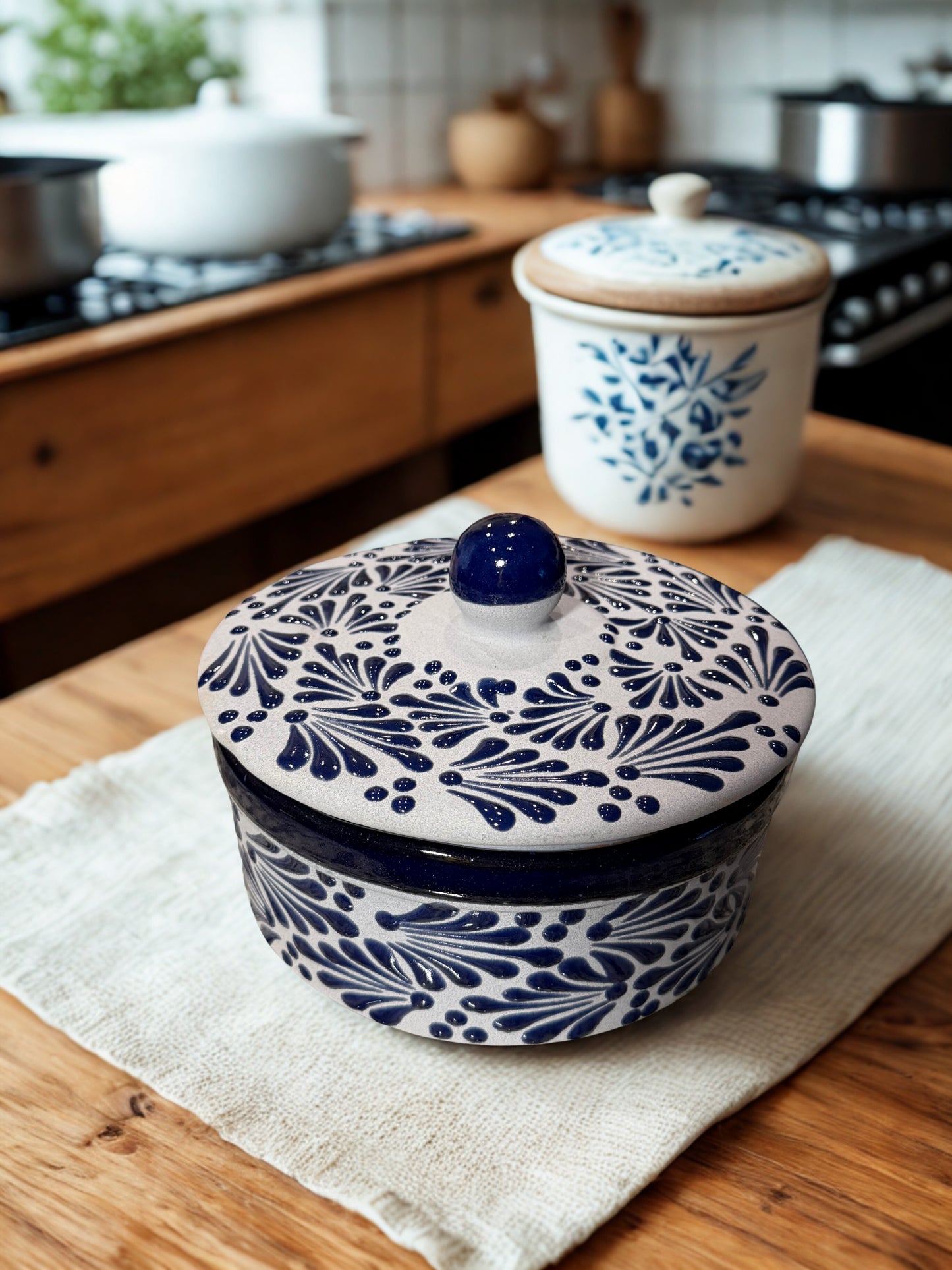 Sandy blue on blue tortilla warmer